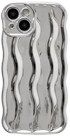 Caseative Water Ripple Pattern Curly Wave Frame Soft Compatible with iPhone Case (Silver,iPhone 14)