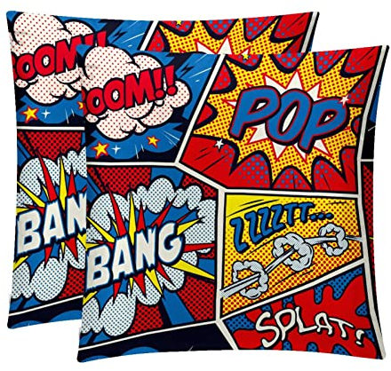 2 Stück, dekorativer quadratischer Kissenbezug, Kissenbezug, Heimdekoration, Dekoration für Sofa, Couch, Bett, Stuhl, Pop-Art