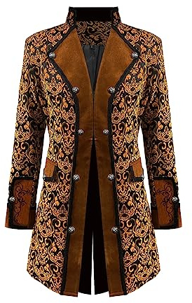 DRTES Men Steampunk Medieval Jacket Victorian Vampire Pirate Frock Coat Costume