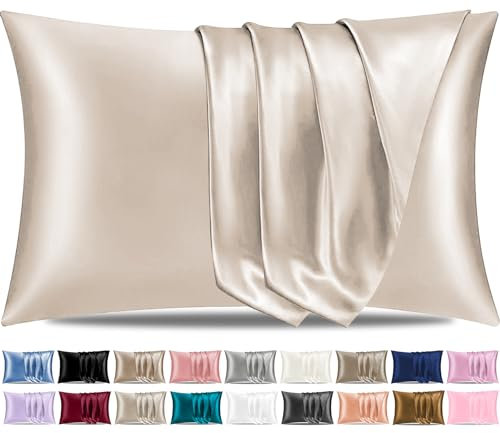 Pamposh Satin Silk Pillowcases For Hair And Skin 2 Pack Standard Size with Envelope Closure (Beige, 2 Pcs Pillowcases (50 x 75 cm))