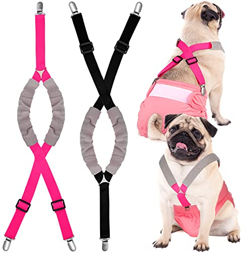 Saintrygo 2 Pcs Dog Suspenders for Diapers Female Male Belly Bands Canine Harness Keep Diaper on Your Pet for Small Medium and Large Dogs(Black, Pink,Large)