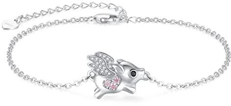 TANGPOET Fliegendes Schwein Armband Schwein Geschenk für Frauen 925er Sterlingsilber Schwein Schmuck für Frauen und Mädchen