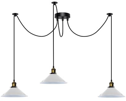 DC VOLTAGE 3 Way Spider Light E27 Pendant Light Lamp Shade Adjustable Cable with Swag Hook for Kitchen White