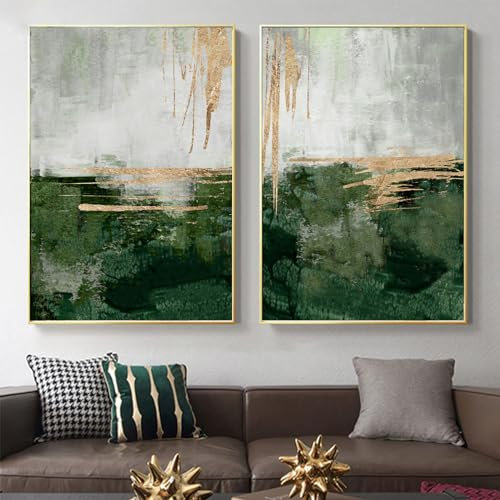 Green & Gold Wall Art – Smaragdgrüne, abstrakte Leinwand für Wohnzimmer und Schlafzimmer, 40,6 x 61 cm, ungerahmt
