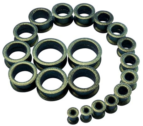 Longbeauty 20er Set/10 Paare Hart Silikon Tunnel Set Dehnungsset Ohr Piercing Schmuck Double Flared Stretching Expander 6MM-25MM, Gold
