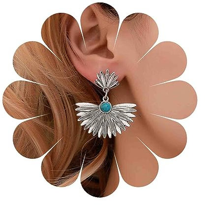 Aneneiceera Boho Tribal Fächer Ohrringe Silber Filigran Halbkreis Ohrringe Klein Türkis Halbkreis Ohrringe Punk Fun Form Ohrringe Winzig Türkis Ohrringe Schmuck Für Frauen Und Mädchen