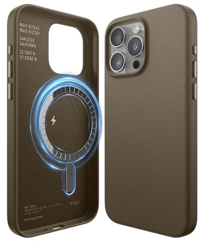 elago Magnetische Lederhülle Kompatibel mit iPhone 15 Pro Max Hülle, Kompatibel mit MagSafe, Premium Veganes PU-Leder, Integrierte Starke Magnete, Rundumschutz [5-Lagen-Struktur] (Braun)