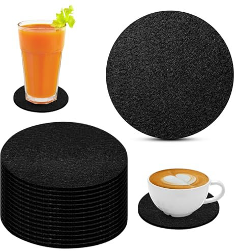 Brelet Untersetzer Gläser,14 Stück Filzuntersetzer Rund Coasters von 10cm Wiederverwendbar Glasuntersetzer hitzebeständig Filz Untersetzer für Gläser für Getränke Bar Tassen Tisch Deko Schwarz