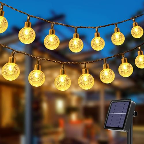 litogo Solar Lichterkette Aussen 65 FT/20 M 60 LED Solar Lichterkette Außen 8 Modi Wasserdichte Kristallkugel Solarlichterkette für Garten,Balkon,Pavillon,Terrasse,Bäume,Party,Dekoration (Warmweiß)
