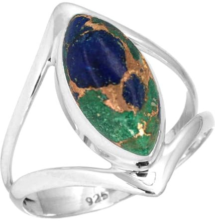 Jeweloporium 925 Sterling Silber Ringe für Frauen Mehrfarbig Natürlich Mohave Azurite Edelstein Mode Silber Ringe Größe 65(20.7) Freundschaftstag Geschenk Boho Schmuck