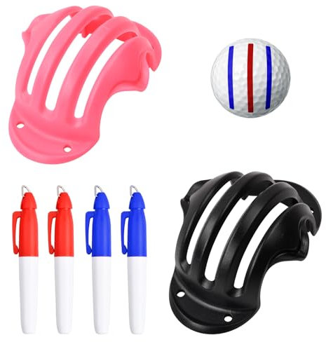 2 Stück Golf Ball Liner Template, Golf Ball Liner mit Markierungsstift, Golf Ausrichtungs-Set für Putt, Golf Ball Marking Tools mit Tri-Line Patterns, Golfball-Liner-Vorlage für Perfekten Schwung