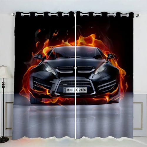 MEVASA Gardinen Blickdicht Auto Vorhang Verdunkelung Schlafzimmer 2 Stücks Ösenvorhang Brennendes Auto Vorhänge für Kinderzimmer Wohnzimmer Wohnkultur 234 x 183 BxH