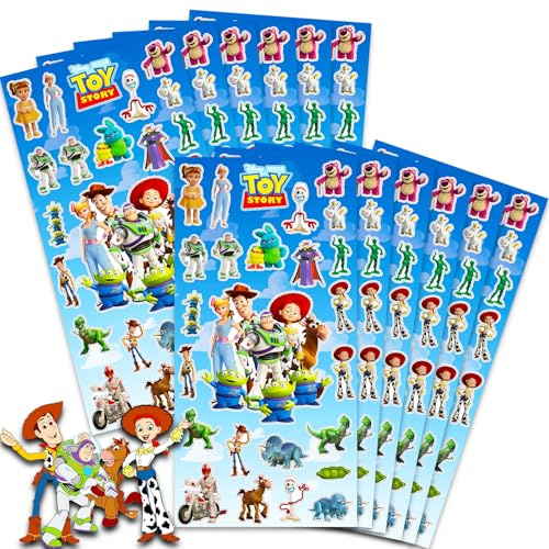 Toy Story Aufkleber, Partyzubehör für Jungen und Mädchen, 12 Stück | Woody and Buzz Lightyear Stickerbögen für Kindergeburtstag, Partytüten – Toy Story Partyzubehör