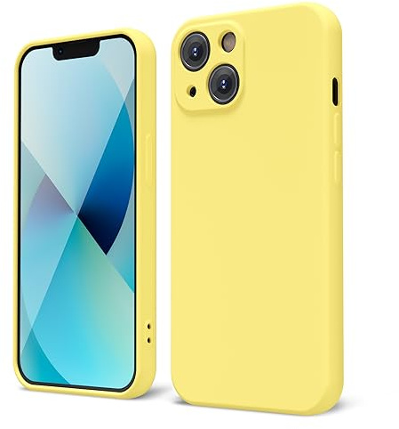oakxco Coque Silicone pour iPhone 13 Mini, Étui Ultra Fine Souple Gel Caoutchouc Anti-Chocs Housse Toucher Soyeux, Slim Esthétique Protection Cover, Jaune