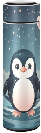 LINNIKEEEE Süßer Cartoon-Pinguin Thermosflasche aus Edelstahl - Auslaufsicher Wasserflasche Wasserkanne für Jungen Mädchen