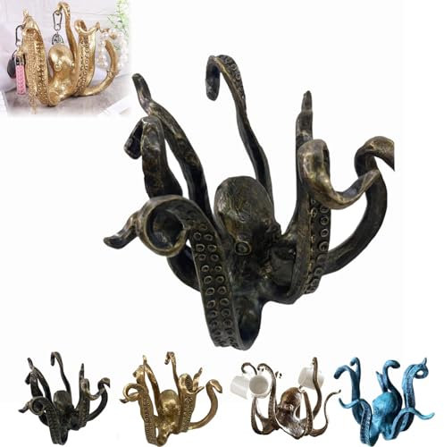 SANDNE Octopus Mug Holder, Retro Resin Octopus Desktop Statue, Black, 19*27*27cm/7.5*10.7*10.7in, 1150g, Multifunctional Cup and Mug, Decoration