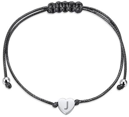Armband mit Buchstaben Damen Silber - Dünne Seil Gefülltes Initiale Armbänder zum Zuziehen Personalisiert Herz Monogramm Charm Edelstahl Modeschmuck für Frauen Teenager Mädchen Geburtstag Geschenke