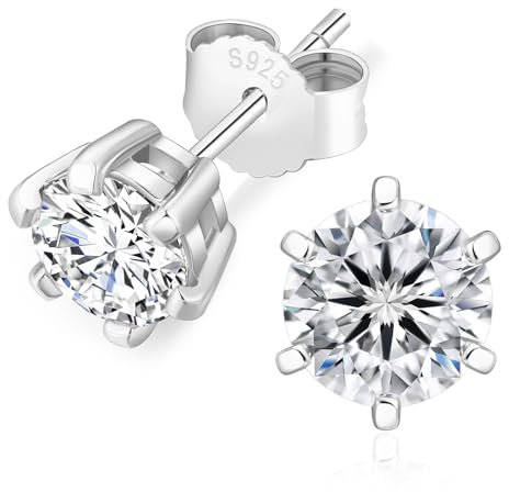 KRKC&CO Moissanite Ohrringe 925 Silber, 1,0 Karat echter runde Moissanit Diamant, VVS1 Reinheit D Farbe, Weißgold vergoldet allergiefrei, 6-Steg-Krappenfassung, Geschenk für Damen Frauen, 5mm
