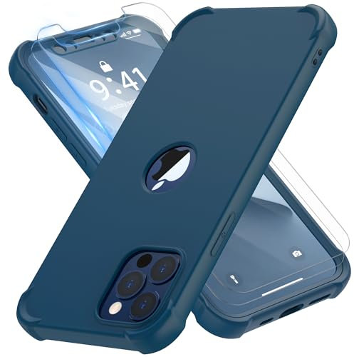 ORETECH für iPhone 12 Pro Max Hülle, mit 2 Stück Schutzfolie, 360 Grad Ganzkörper Stoßfest Kratzfest Silikon Handyhülle für iPhone 12 Pro Max 6,7 Zoll, Blau