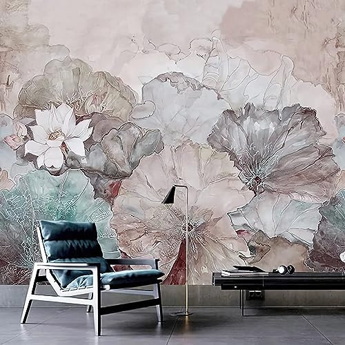 Generic - Carta da parati con foglie di loto ad acquerello, decorazione floreale con fiori di campagna, stampa artistica per ufficio, studio, stanza, decorazione per la casa, 200 x 140 cm