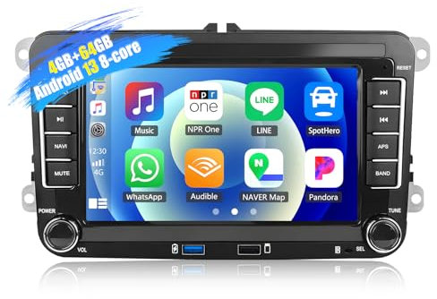 CAMECHO [8 Core 4+64G]Android 13 Autoradio con CarPlay/Android Auto/DSP per VW Golf 5 6 Touran Polo Touran, 1280 * 720, 7 HD Schermo Navigatore GPS WiFi BT USB FM RDS Radio Mirror Link+32 band EQ