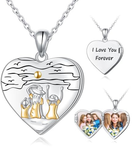 HOOHWE Kette Foto Medaillon zum Öffnen mit Bild 925 Sterling Silber Halskette Kette mit Foto Herz Foto Anhänger für Mutter Tochter und Sohn