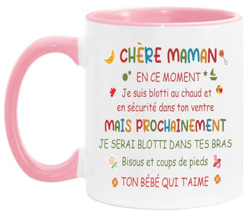 Lalasol Mug Bicolore Future Maman Bébé – Tasse Cadeau Pour Future Maman Enceinte Naissance – Idée Cadeau Fête des Mères Anniversaire Noël