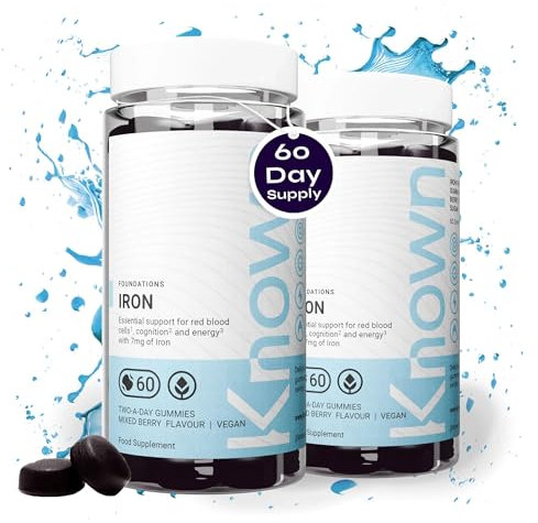 Known Delicious Iron Gummies - 7mg Iron for Energy & Immune Support - Natural Mixed Berry Flavour - 60 Vegan Gummies, 2 Months Supply