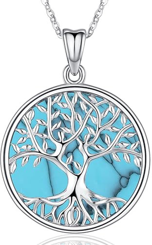 Collier Arbre de Vie Femme Argent Sterling 925 Pendentif Arbre de Vie Femme Collier Turquoise Arbre de Vie Bijoux pour Femme Fille Maman