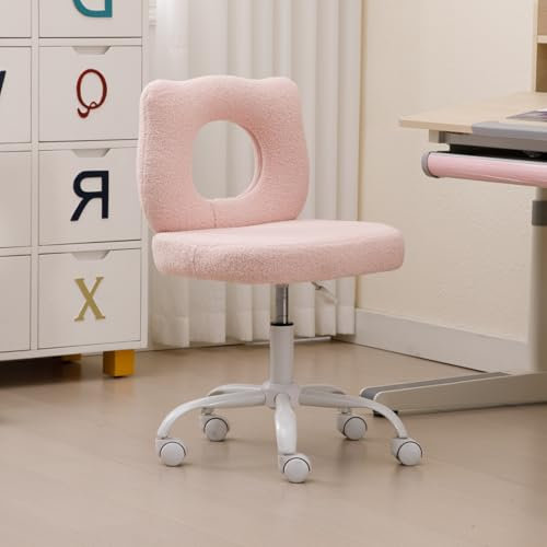 chairus Schreibtischstuhl Kinder Höhenverstellbar Jugendstuhl 360° Drehstuhl Kinder Kunstfell Armloser Kinderstuhl mit Rollen für Kinderzimmer (Rosa)