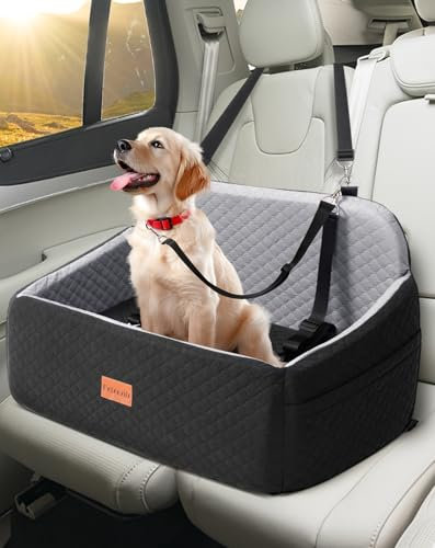 Petcozife Hunde Autositz für Große & Mittlere Hunde, Hundesitz Auto Rückbank für Unter 25 KG oder 2 Kleine, Abnehmbar und Waschbar Hundeautositz mit Dickem Kissen, 2 Sicherheitsleinen (Schwarz+Grau)