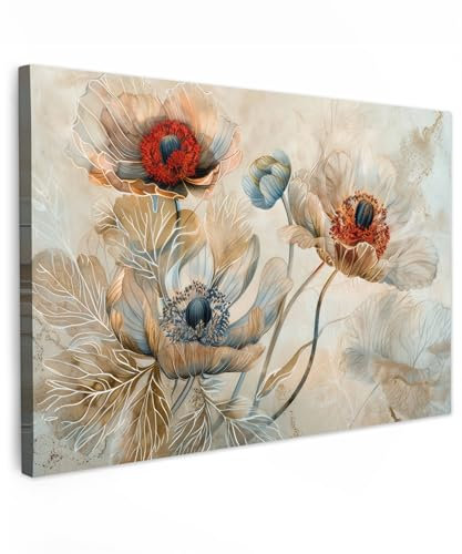 MuchoWow© Impression sur Toile Decoration Murale Peinture 60x40 cm Tableaux Decoratifs Muraux Déco Chambre Tableau Salon Fleurs - Beige - Moderne - Illustration
