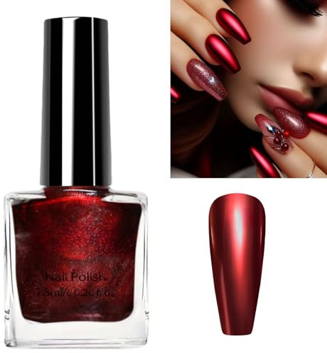 Metallic Nail Polish,Mirror Gloss Red Nail Varnish,3D Mirror Metallic Nail Varnish,Metal Nail Varnish,No UV Needed Metal Nail Polish,Mirror Effect Gel Nail Polish,Metallic Gel Nail Polish,07#