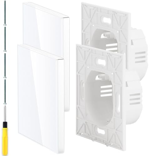 Acmerota Placa ciega simple Cubiertas de Enchufes Placa de Vidrio Templado para Decoración de Enchufes Eléctricos con Tornillos (Blanca, 86mm x 86mm,30mm de Profundidad)