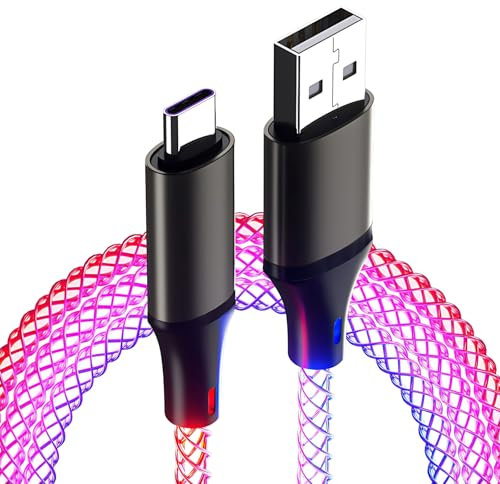 66W Light Up Charging Cable, USB C Lighted Phone Charger Cord RGB LED Glowing Cord for iPhone 16/15 Pro Series Samsung Galaxy, Huawei, Android, 3.3 ft/1M USB Type C to USB A