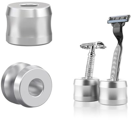 GeeliHome 2 Pack Safety Razor Stand, Opening Dia 0.7 (18.5mm) Men Shaving Stand for Bathroom Countertop Compatible with Gillette SkinGuard (Sliver)