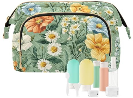Foiosoh Blumen Nelke Orange und Teal Make-up Tasche Wasserdichte Große Kapazität Reise Frauen Brieftasche Brieftasche für Kosmetik-Kulturbeutel, Frühling Veilchen Nelke Grün, 1 größe, Cartoon,