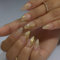 3D Handmade French Tip Press on Nails Medium Almond Shape, 24Pcs Gold Stripes Acrylic Fake Nails Glossy Elegant False Nails, Reusable Artificial Full Cover Stick on Nail for Women Girls Daily Wear