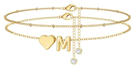TINGN Fußkettchen für Damen - Fußkette Gold Damen Fußkettchen mit Buchstaben M für Frauen Wasserfest Sommer Strand Schmuck Personalisierte Geschenke für Frauen Teenager Mädchen Freundin Mama Geschenk