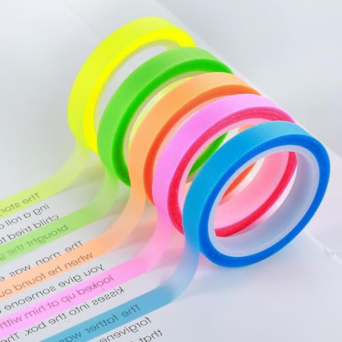 5 rotoli di nastro adesivo colorato per animali domestici, trasparente, fluorescente, rimovibili, etichette per studenti, insegnanti, leggere, prendere appunti a classe, casa, ufficio (5 colori, 3,5 x