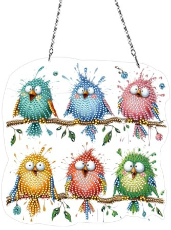 Diamond Painting Frühling Fensterdeko Hängend Vogel Deko Diamant Painting Fensterbilder Frühling Deko Diamond Painting Tür Kranz Anhänger Frühling Hängedeko Fensterschmuck Diamant Malerei Basteln (H)