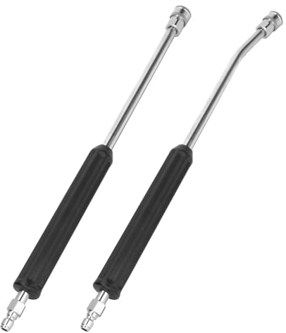 Pressure Washer Extension Wands, 2Pcs 16 Inch Stainless Steel Power Washer Lances, 1/4'' Quick Connect Curved & Straight Wand for Pressure Washers