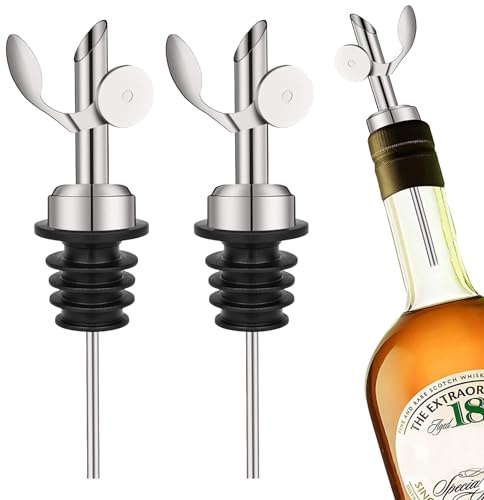 LIUYIDM 2 Pièces Bec verseur Huile d'olive, Bec verseur vin avec Cliquet, Bouchon Huile d'olive avec Fermeture Automatique, Bouchon Vinaigre, Distributeur pour Bouteilles, Acier Inoxydable