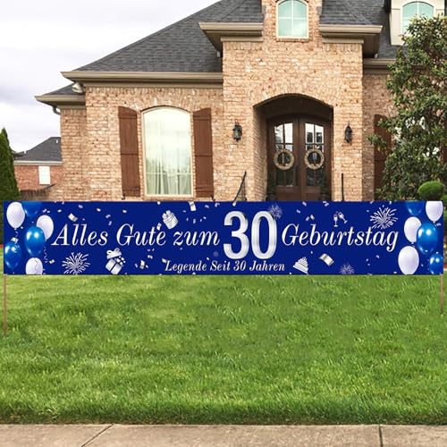Whimzey Deko 30 Geburtstag Mann Frau Banner XXL 270×40cm, Alles Gute zum 30 Geburtstag Deko Banner,Geburtstagsbanner 30. Geburtstage Party Deco Blau,Geburtstagsdeko 30 Jahre Girlande für Männer Frauen