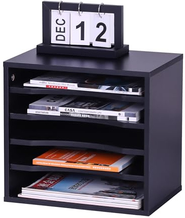 Relaxdays document holder, 5 compartments, office organiser HWD: 33 x 35.5 x 25 cm, modern, black