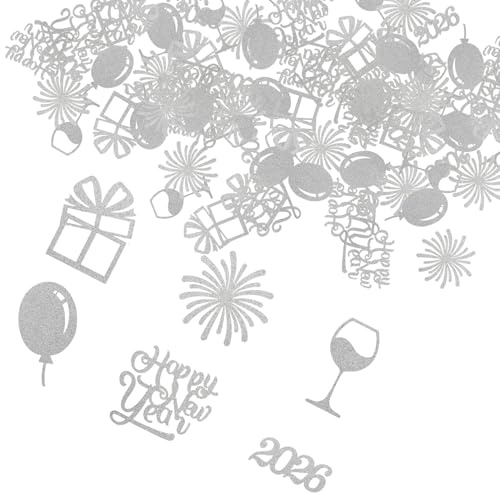 100 Stück Konfetti Silvester Deko 2026,Glitzer Silvester Streudeko,Streudeko Happy New Year,Neujahr Deko Confetti,Happy New Year Tischdeko Konfetti,Glitzer Neujahrsdeko,Neujahr Dekoration (Silber)