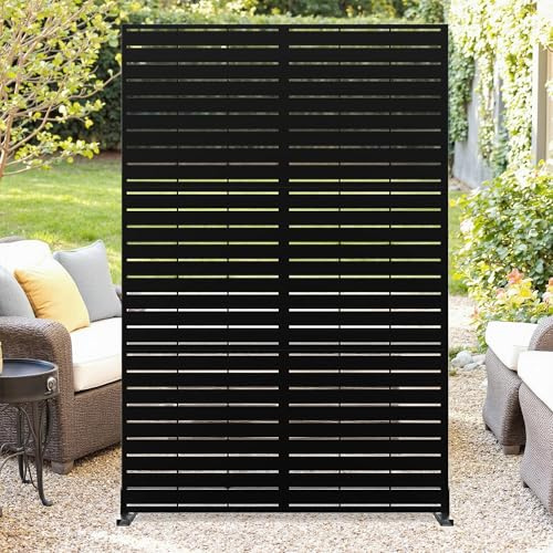 GarveeTech Paravent Outdoor, 120x180cm Freistehender Sichtschutz aus Stahl, Windschutz für Terrasse und Garten, Raumteiler für Indoor und Outdoor, Metall Trennwand mit Ständer - C