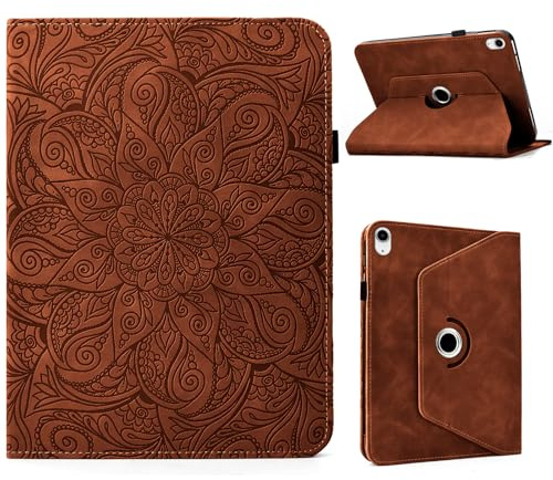 ONETHEFUL Rotierende Hülle für iPad (A16) 11th Generation 11 Inch 2025/iPad 10th Generation 10.9 Inch 2022 - PU Leder Tablet Case 360 Grad mit Standfunktion, Kartenfächern & Stifthülle | Braun
