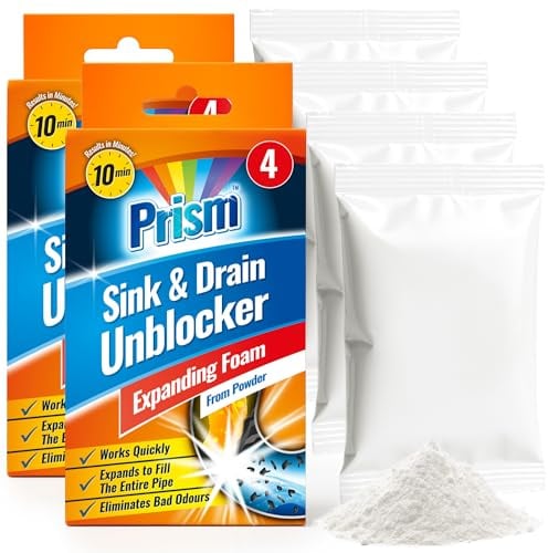 200g Drain & Sink Unblocker Cleaning Powder – Fast-Acting Expanding Foam Cleaner for Kitchen Shower, Bath, Plugholes – Pre-Measured, No Mess Formula for Hair, Grease & Bad Odour Smell Removal (8x25g)