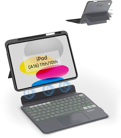 eip Magnetix Tastatur für iPad 11. Gen 2025 & iPad 10. Gen 2022 | Magnetische abnehmbare Hülle mit Trackpad, 7-farbige Hintergrundbeleuchtung, schlankes Smart Case, QWERTZ-Layout